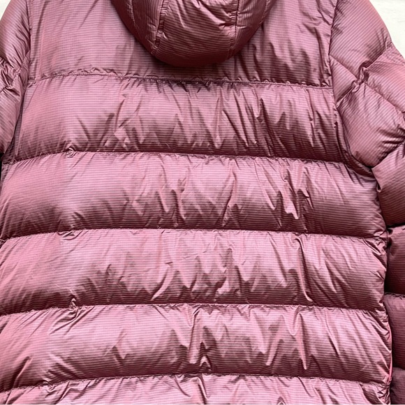 Lands End rust orange stripe 1/4 hood down jacket - Picture 3 of 10